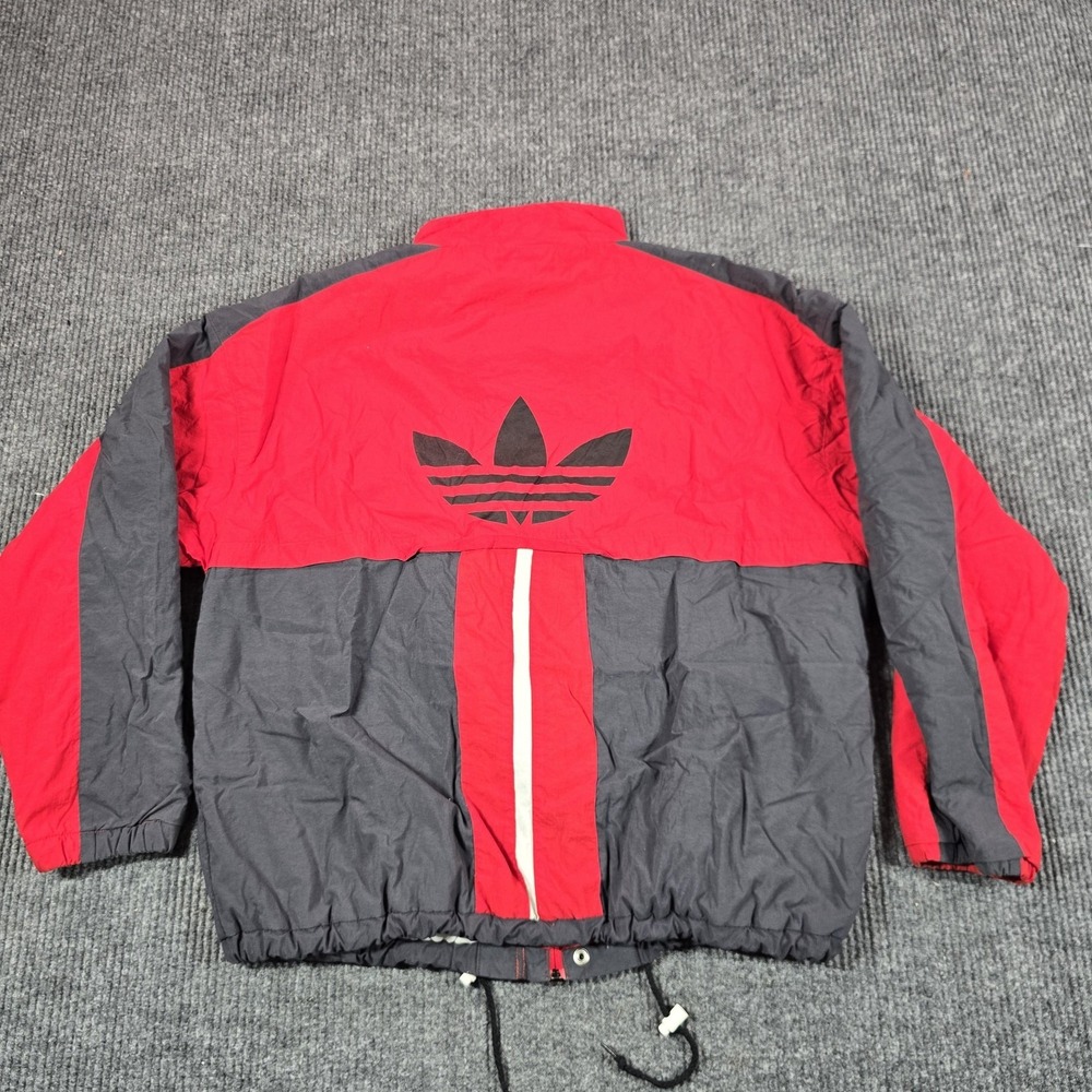 Vintage Adidas Jacket Mens Large Red Gray Windbreaker Lined Trefoil Logo Team